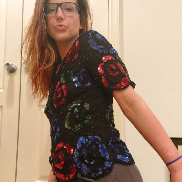 1980's Stenay floral glitz & glam party top - Picture 4 of 16